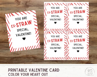 Printable "Ex-Straw" Valentine Card - Silly Straw Theme (Instant Download)