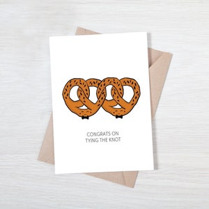 WEDDING pun greeting card, "Congrats on tying the knot", cute food pun, Mr & Mr, LGBT, same sex marriage, card for wishing well