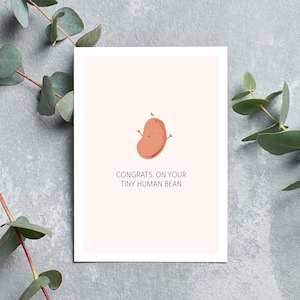 BABY pun greeting card (pink), "Congrats on your tiny human bean (being)", baby shower, new parents, cute new baby, funny pregnancy card