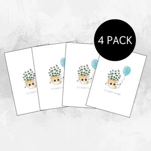 BIRTHDAY 4-pack pun greeting cards, "It's party thyme (time)", cute plant illustration, happy birthday pun, funny unique birthday card