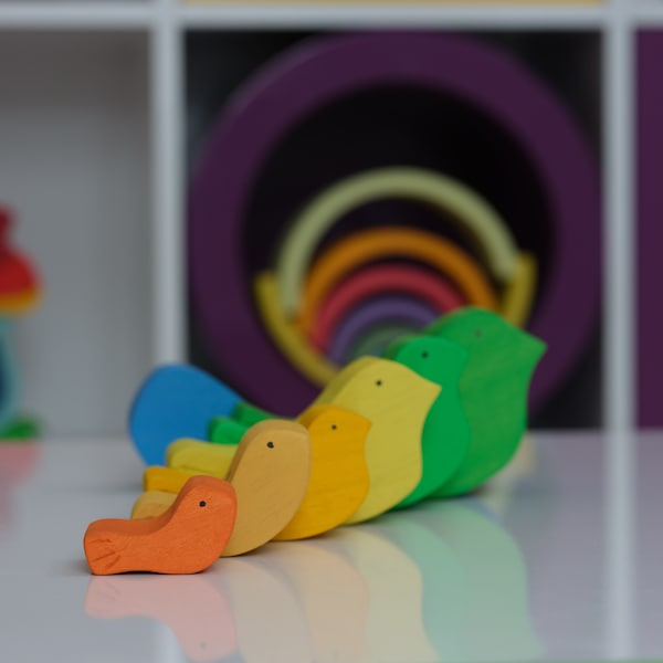 Pájaros de madera apilamiento torre Montessori pájaro apilamiento juguete Waldorf pájaro apilador