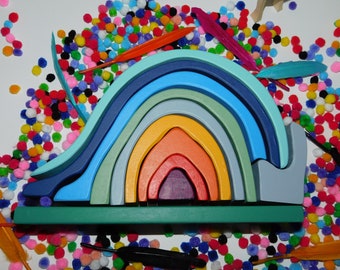 Waldorf Camp Fire, Waldorf Rainbow Stacker, Rainbow Wooden Puzzle, Nursery Toy, Montessori Toys,