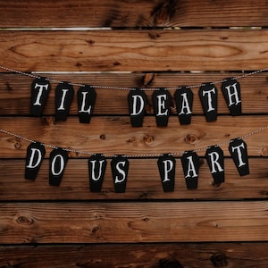 Banner &quot;Hasta que la muerte nos separe&quot;, Banner de boda de terror, Decoración gótica, Decoración de aniversario, Banner de boda personalizado, Boda de Halloween