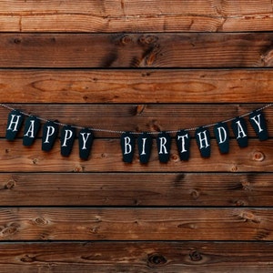 Happy Birthday Coffin Banner,  Spooky Witchy Garland, October Birthday Decor, Goth Banner, Birthday Party Decoration, Halloween Birthday