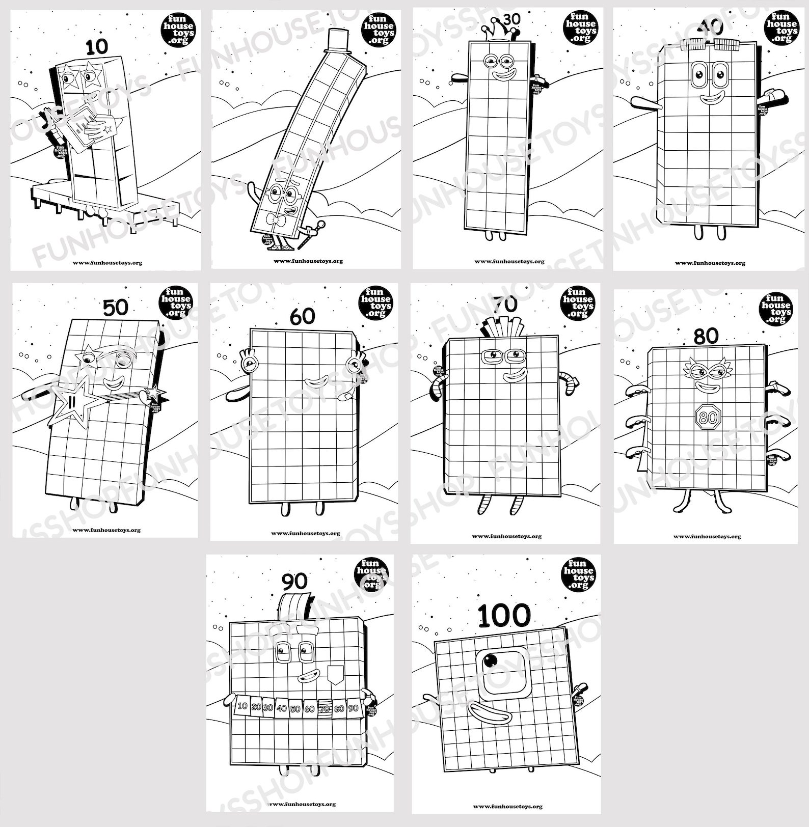 Numberblocks 10 to 100 Coloring Book Printed Version | Etsy