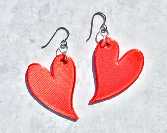 Valentine Heart Earrings  3D Printed Earrings  Niobium Earrings  Hypoallergenic Nickel Free Earrings  Valentine's Day Gift for Her