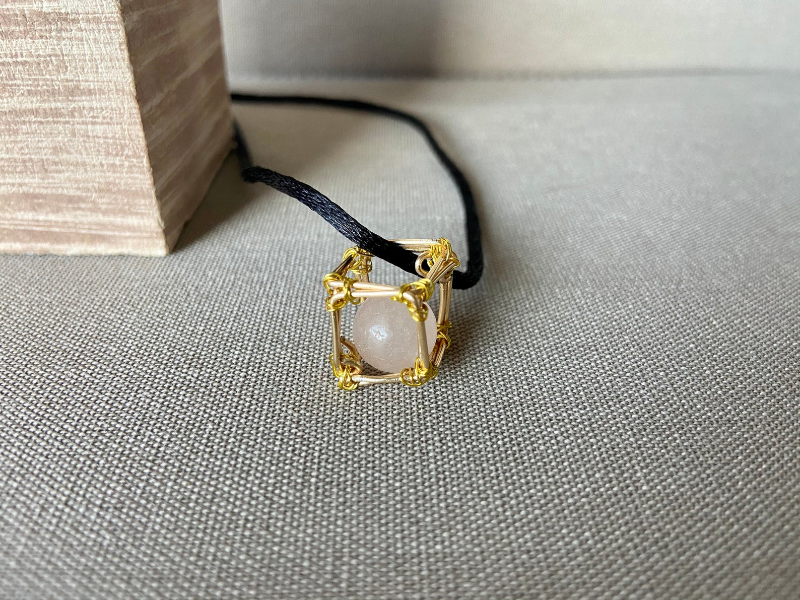 Wire Wrapped Cube Necklace with Rose Quartz Sphere Etsy