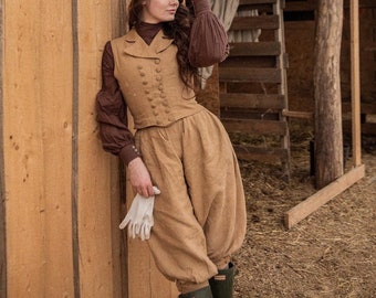 Bicycle set - trouser "Bloomers" and vest "Suffragette" in Edwardian Victorian style