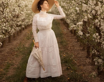 Dress "Lily Elsie" (blouse and skirt) in edwardian victorian style  tea white day dress suffragette gibson girl style