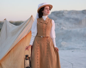 Traveling set - skirt "Beatrix" and vest "Suffragette" in Victorian Vintage Style, Edwardian Gibson Girl Skirt with pockets and vest