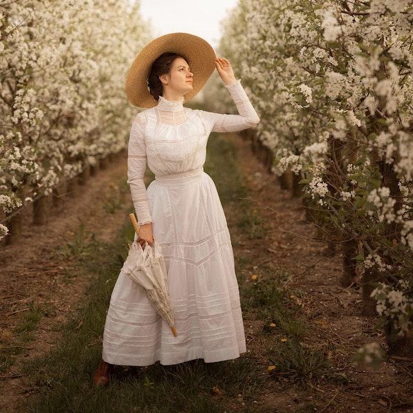 Dress "Lily Elsie" (blouse and skirt) in edwardian victorian style  tea white day dress suffragette gibson girl style