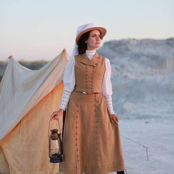 Traveling set - skirt "Beatrix" and vest "Suffragette" in Victorian Vintage Style, Edwardian Gibson Girl Skirt with pockets and vest