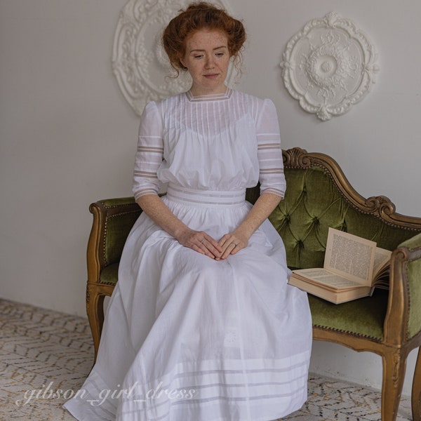 Dress "Ida" in the Edwardian Victorian style tea white day dress suffragette gibson girl style