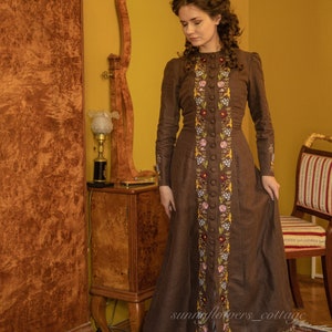 Dress "Ethel" Home Robe with Watteau Back Edwardian Victorian gown, vintage inspired, victorian