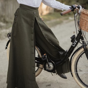 Jupe-pantalon « Kate » de style édouardien, pantalon en laine et lin de style vintage