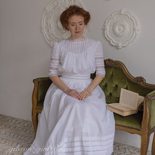 Edwardian Style White Cotton Dress - Lily Elsie Blouse & Skirt Set - Etsy