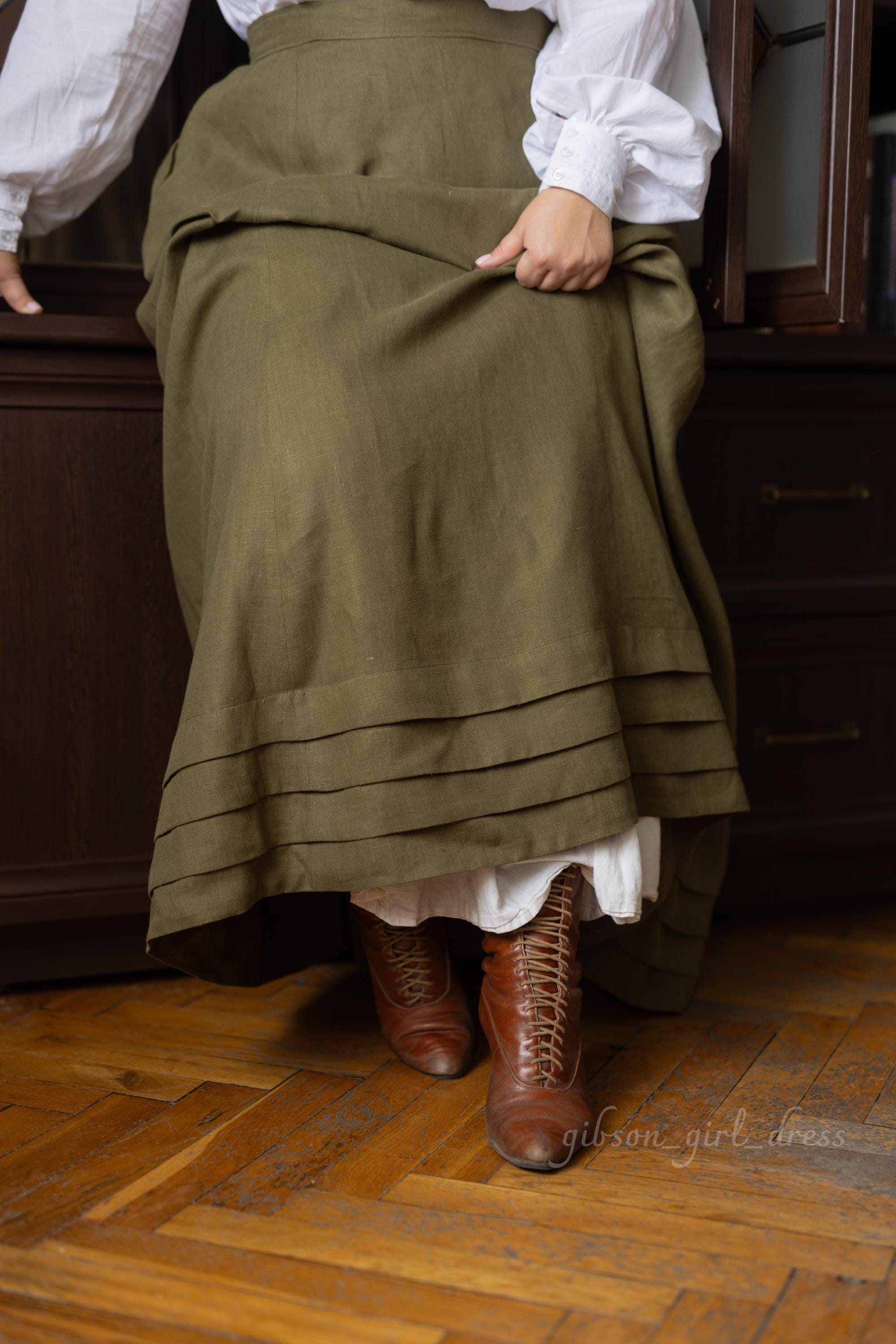 Linen Gibson Girl Skirt: Vintage Edwardian Style with Pockets  Skirt "Isabella" Vintage Style Skirt, Edwardian Skirt