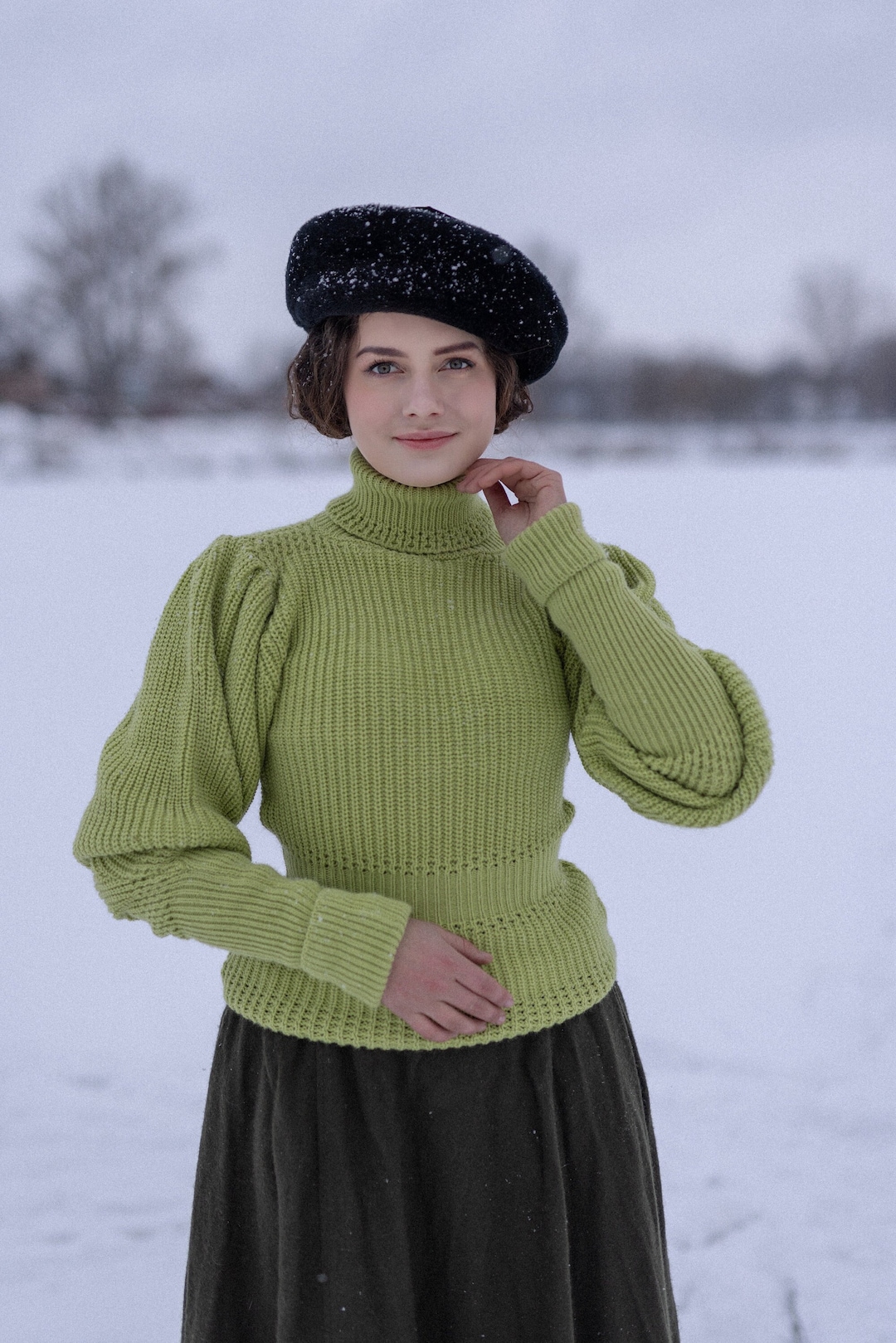 Victorian Ladies Sweater 1897 Leg of Mutton Cycling Jumper Beige  Reproduction Hand Knitted With Acrylic Vegan Wool - Etsy