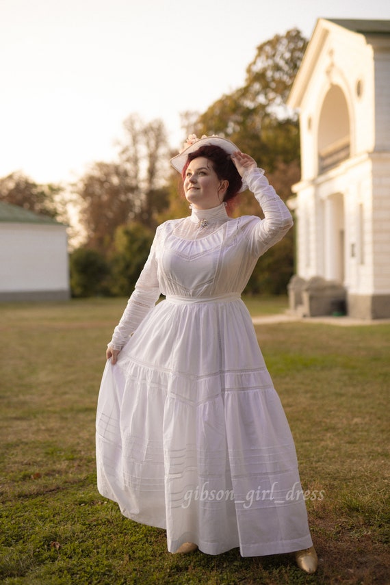 Dress lily Elsie blouse and Skirt in Edwardian Victorian Style Tea White Day Dress Suffragette Gibson Girl Style Etsy