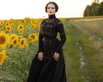 Dress "Lily Elsie" (blouse and skirt) in black in edwardian victorian style