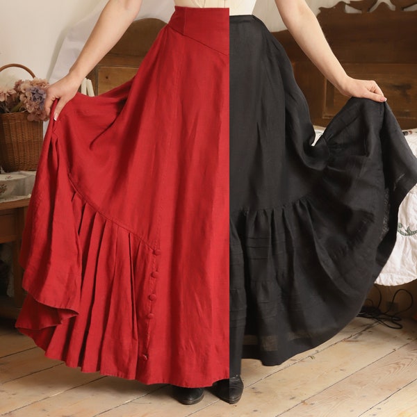 Set Rok "Anne" en Zwarte katoenen Petticoat "Gibson girl" in Edwardiaanse vintage stijl