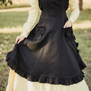 Delantal victoriano de lino, estilo cottagecore, ropa histórica eduardiana, delantal de lino hecho a mano para mujer.