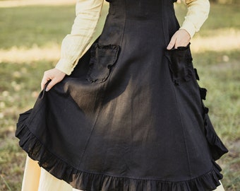 Victorian Linen Pinafore Apron Dress, Cottagecore Edwardian Historical Clothing