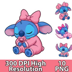 10 Baby Stitch PNG Design Bundle – Cute High Quality Digital Downloads for Sublimation on T-Shirts, Mugs, Stickers