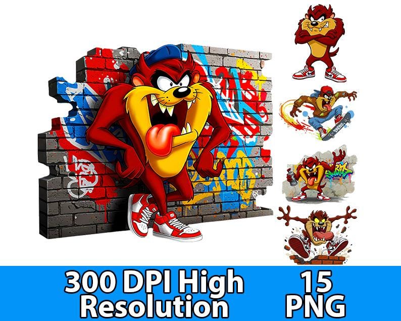 Tasmanian Devil Cartoon PNG: T-Shirt Design, Mug Sublimation (Digital Download)
