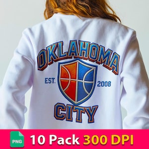 10 PNG Oklahoma City Basketball T-Shirt Ontwerp Bundel, Png Ontwerpen, DTG, DTF, Sublimatie, Borduur Effect, Okc basketbal