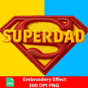 uperdad Borduur Effect PNG – 3D Steektextuur Superman Logo, Geel & Rood Garen, Transparante Achtergrond, Digitaal Ontwerp voor T-Shirts