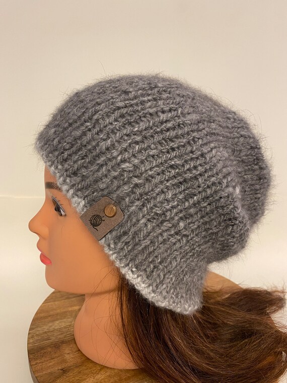 Reversible Angora Slouchy Beanie: Hand-knitted Grey Hat - Etsy display picture 1