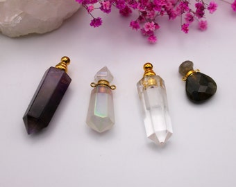 Perfume, oil bottle pendant made of semi-precious stones, healing stones