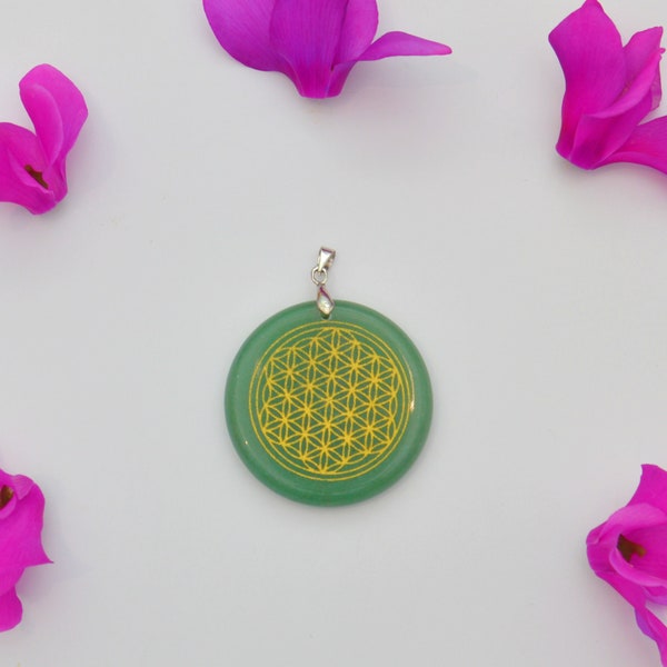 Aventurine pendant with flower of life