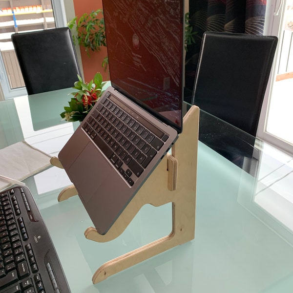 HIGH wooden laptop stand for desk, removable stand, stand with storage