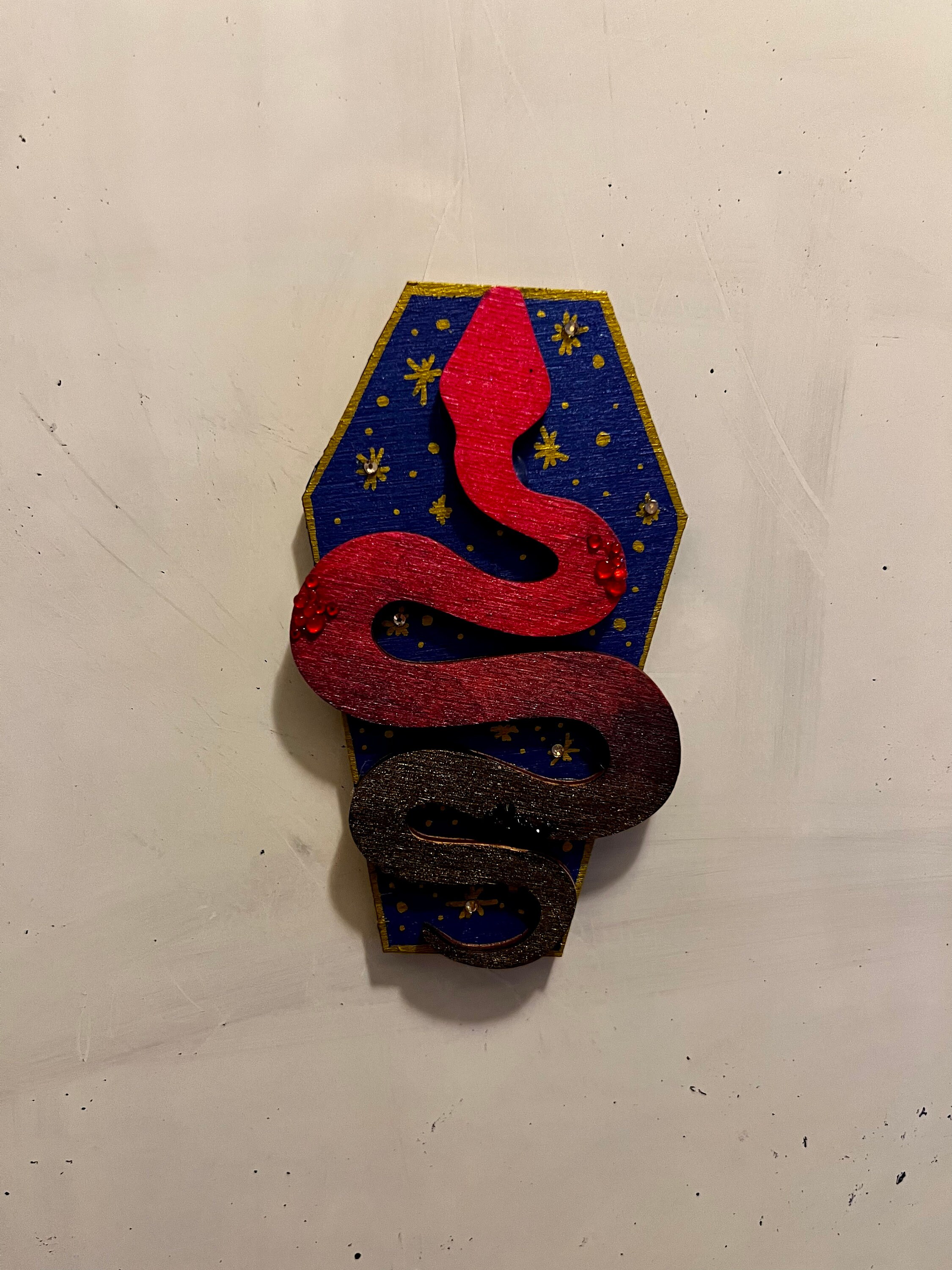 Snake and Coffin 4" Pink and Blue Wooden Magnet Hand Painted Spooky ...