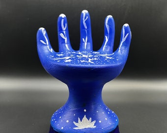 Blue Floral Hand Display Globe Home Decor Curio Crystal Display Standing Globe Display Blue Home Decor Hand Display Art Folk Art Decor Hand