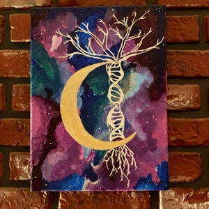 Moon Acrylic Painting Wall Art Hanging Wall Art Acrylic Painting Space Art DNA Art Moon Art Moon And Stars Painting Gold Moon Painting