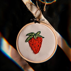 Embroidery Small Fruit Decor Cute Strawberry Embroidery Art Food Art Food Embroidery Cottage Core Hoop Art Hoop Art Strawberry Decor Art