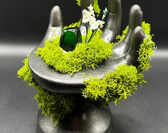 Gaia Stone Hand Faux Topiary Home Decor Home Adornments Gaia Stone Moss Display Display Art Witchy Home Decor Crystals Decor Green Stone