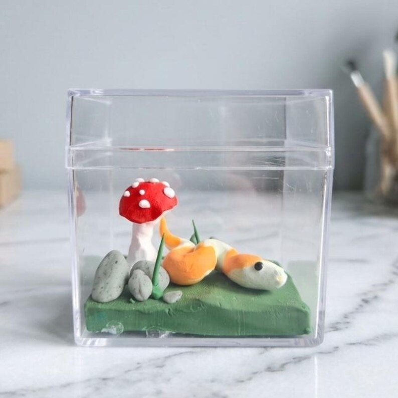 Pied Ball Python Miniature Clay Terrarium With Mushroom - Etsy