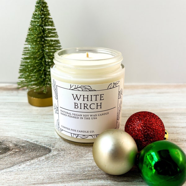 Christmas Candle White Birch Soy, Aromatherapy Candles, Vegan Wax, Hand-Poured Tree Scent, Handmade, Gift For Her, Anniversary Gift