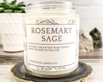 Rosemary Sage Soy Candle, Aromatherapy Candles, Vegan Candle, Natural Soy Wax, Hand-Poured, Handmade, Gift For Her, Anniversary Gift