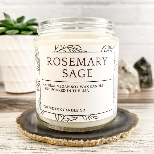 Rosemary Sage Soy Candle, Aromatherapy Candles, Vegan Candle, Natural Soy Wax, Hand-Poured, Handmade, Gift For Her, Anniversary Gift