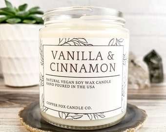 Vanilla and Cinnamon Soy Candle, Aromatherapy Candles, Vegan Candle, Natural Soy Wax, Hand-Poured, Handmade, Gift For Her, Anniversary Gift