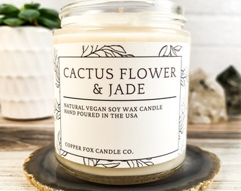 Cactus Flower & Jade Soy Candle, Aromatherapy Candles, Vegan Candle, Natural Soy Wax, Hand-Poured, Handmade, Gift For Her, Anniversary Gift