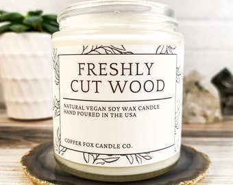 Freshly Cut Wood Soy Candle, Aromatherapy Candles, Vegan Candle, Natural Soy Wax, Hand-Poured, Handmade, Gift For Her, Anniversary Gift