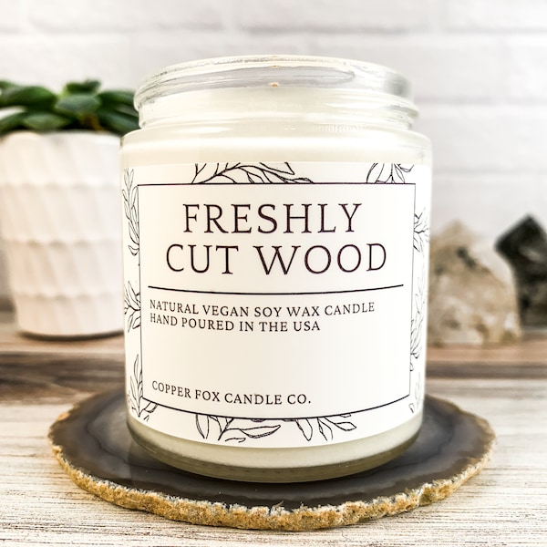 Freshly Cut Wood Soy Candle, Aromatherapy Candles, Vegan Candle, Natural Soy Wax, Hand-Poured, Handmade, Gift For Her, Anniversary Gift