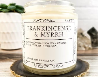 Frankincense and Myrrh Soy Candle, Aromatherapy Candles, Vegan Candle, Natural Soy Wax, Hand-Poured, Handmade, Gift For Her, Gift for Him