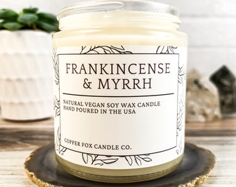 Frankincense and Myrrh Soy Candle, Aromatherapy Candles, Vegan Candle, Natural Soy Wax, Hand-Poured, Handmade, Gift For Her, Gift for Him